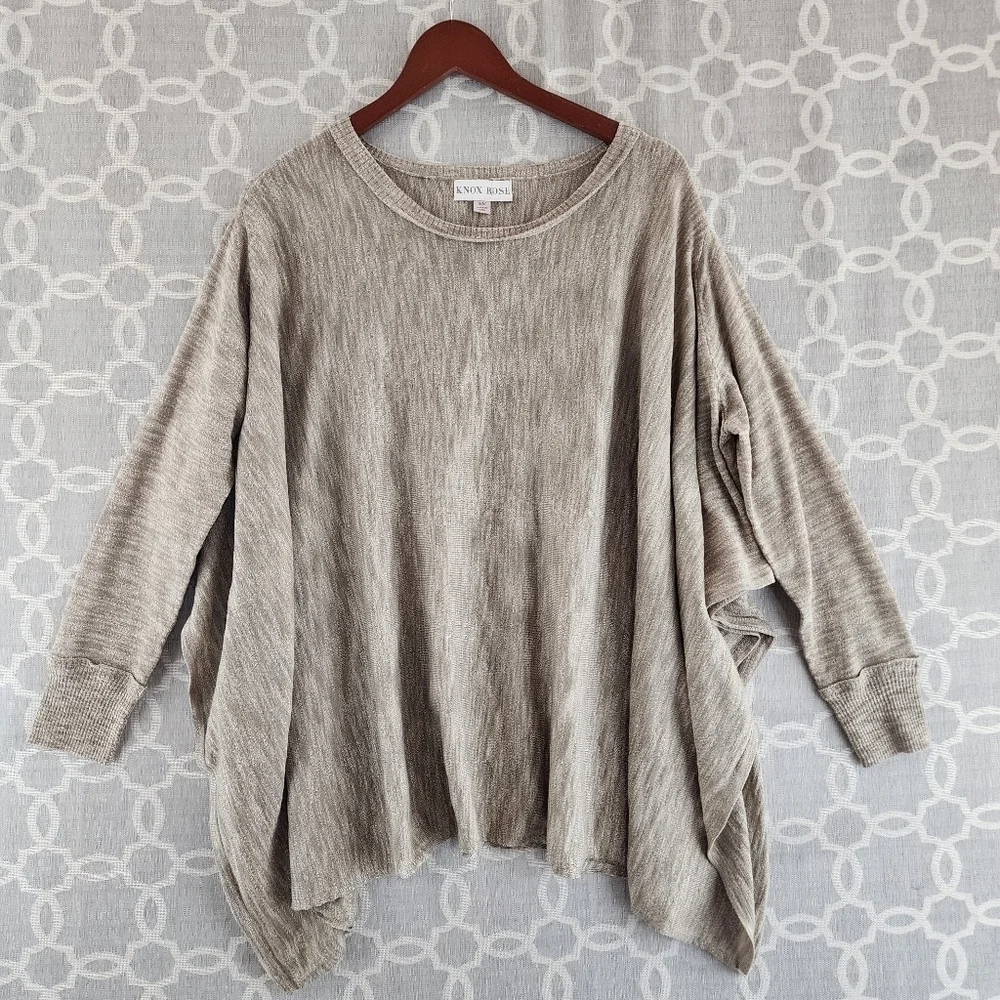 Knox Rose Crew Neck Brown Poncho Sweater Women's S/M